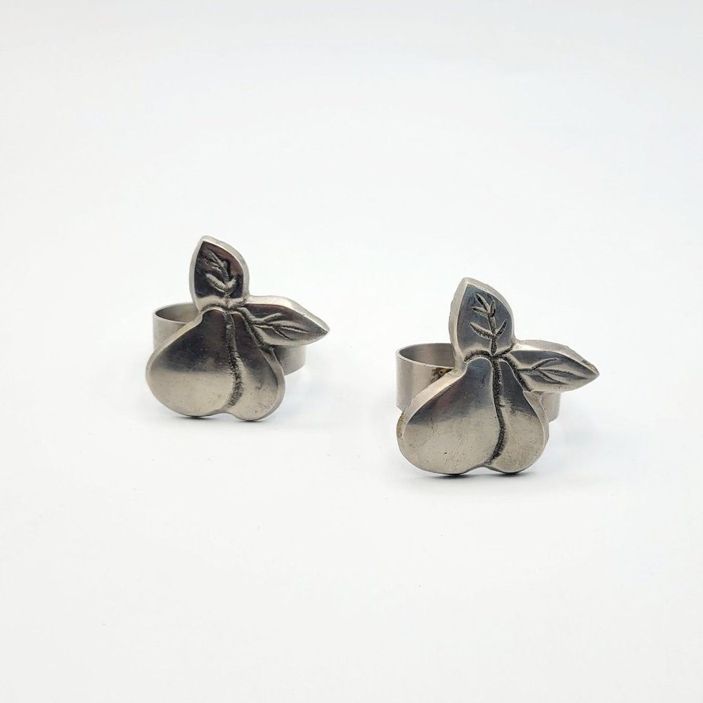 Metal Pear Shaped Napkin Rings Lot of 2 Fruit Silver Colored Food Replacement